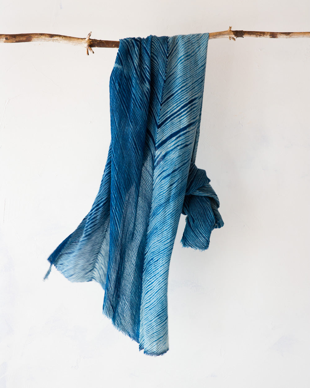 Arashi Shibori Indigo Pashmina Wool Shawl – Light Blue