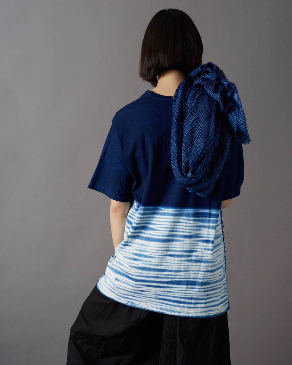 Arashi Shibori Indigo Pashmina Wool Shawl  – Indigo