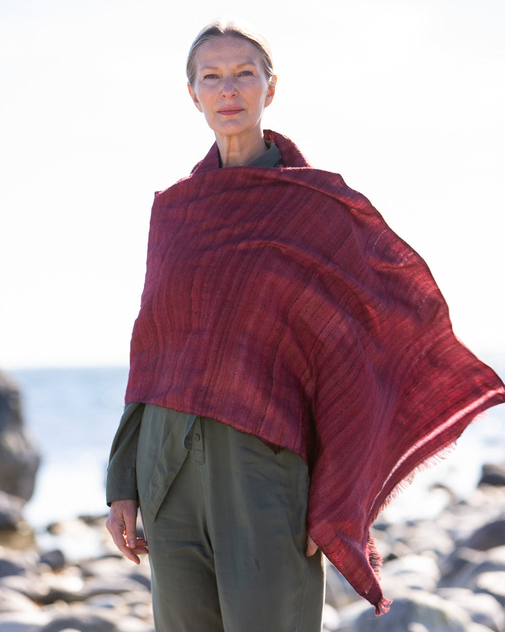 No. 1 Wild Silk and West Bengali Merino Wool Shawl – English Red