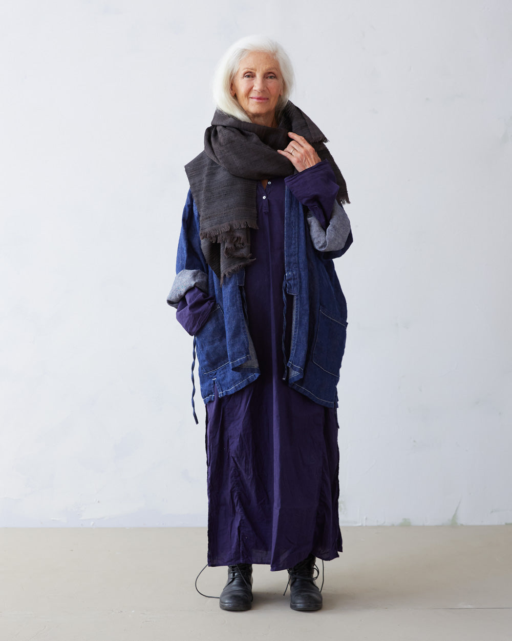 No. 1 Wild Silk and West Bengali Merino Wool Shawl – Obsidian Black