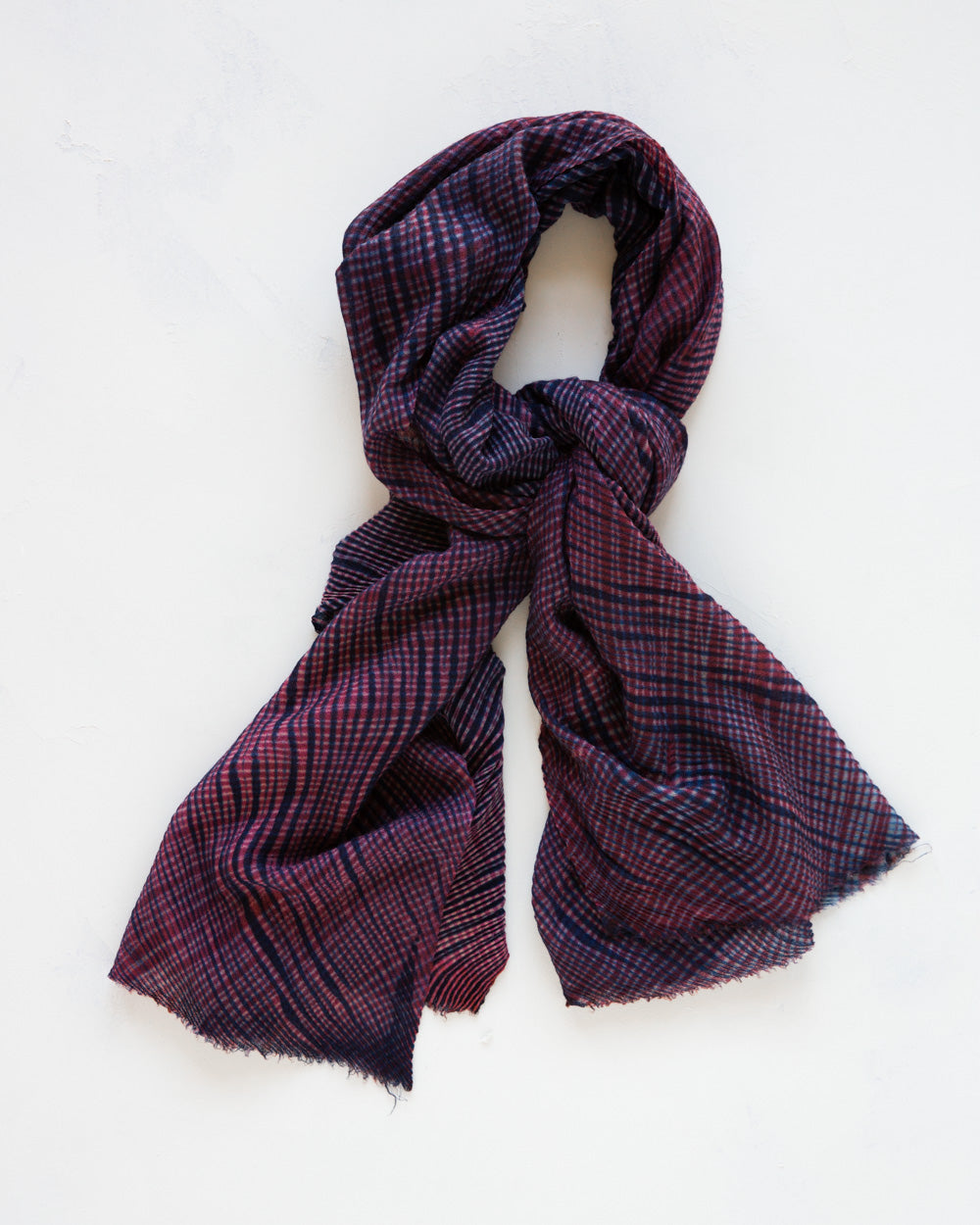 Arashi Shibori Indigo Pashmina Wool Shawl – Indigo and English red