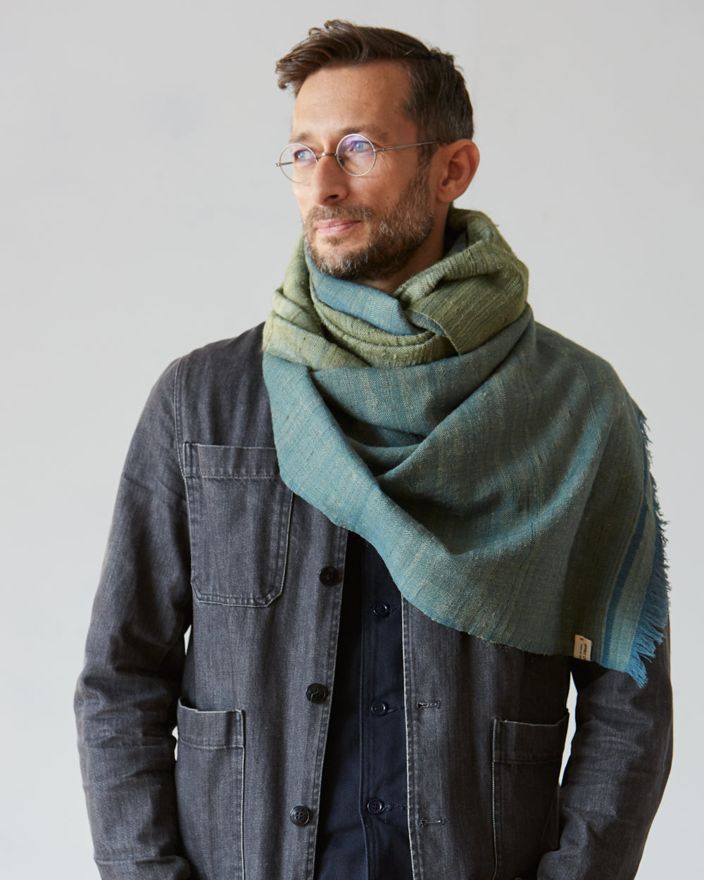 No. 1 Wild Silk and West Bengali Merino Wool Shawl – Eucalyptus
