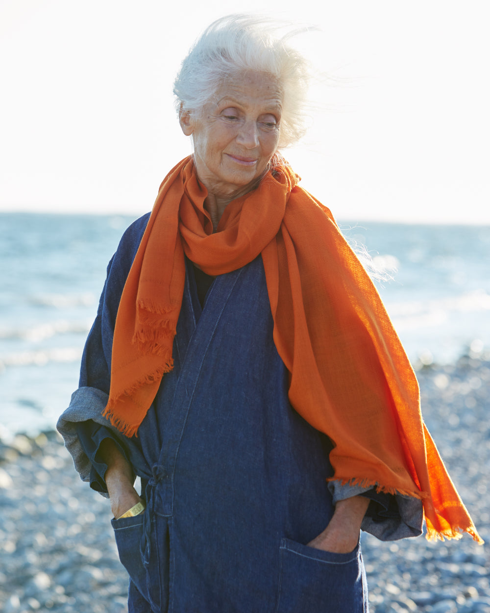 Pema West Bengali Merino Wool Shawl in Orange