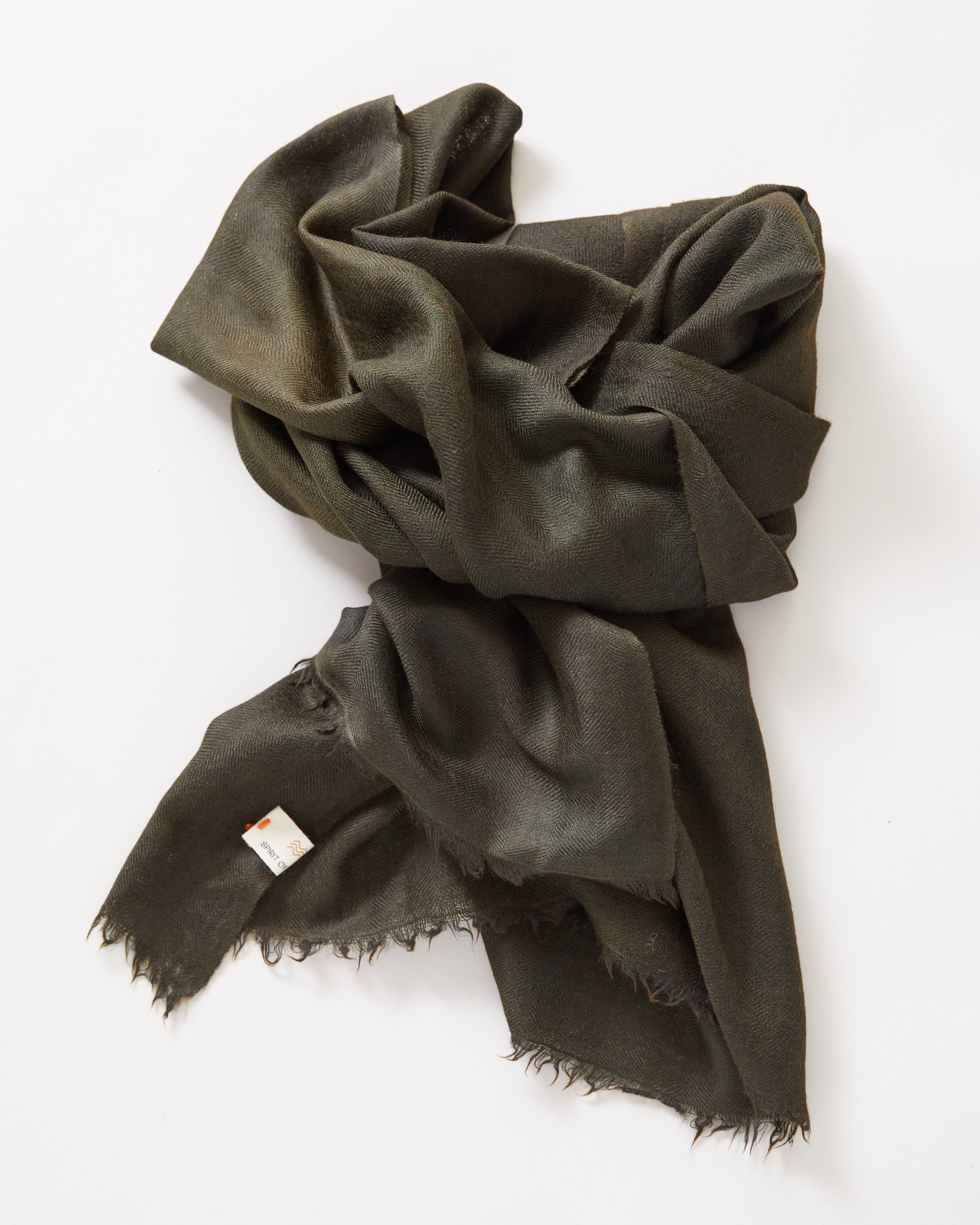 Silk and Himachali Merino Wool Shawl – Olive Green