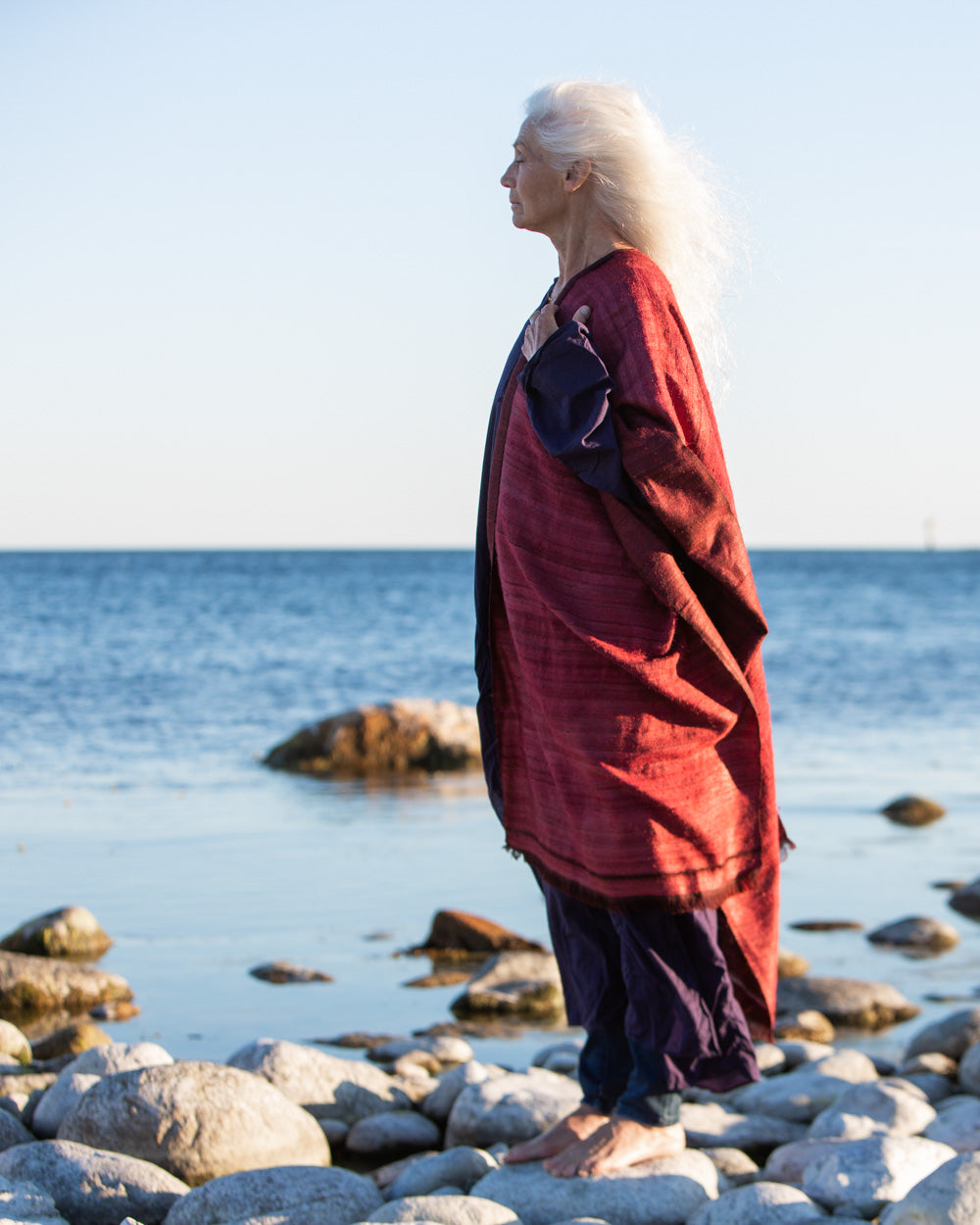 No. 1 Wild Silk and West Bengali Merino Wool Shawl – English Red