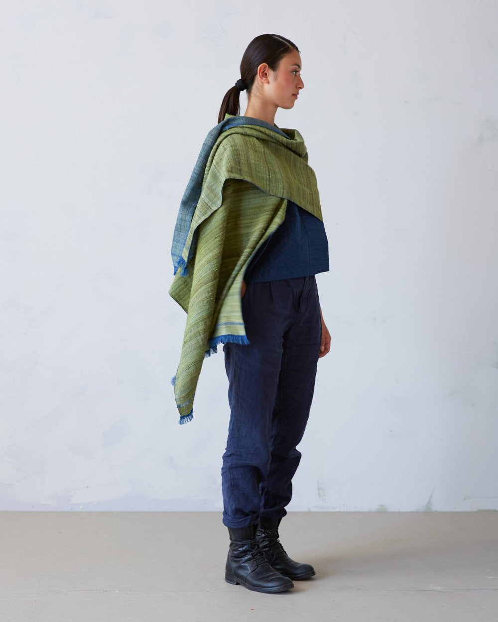 No. 1 Wild Silk and West Bengali Merino Wool Shawl – Pine Green