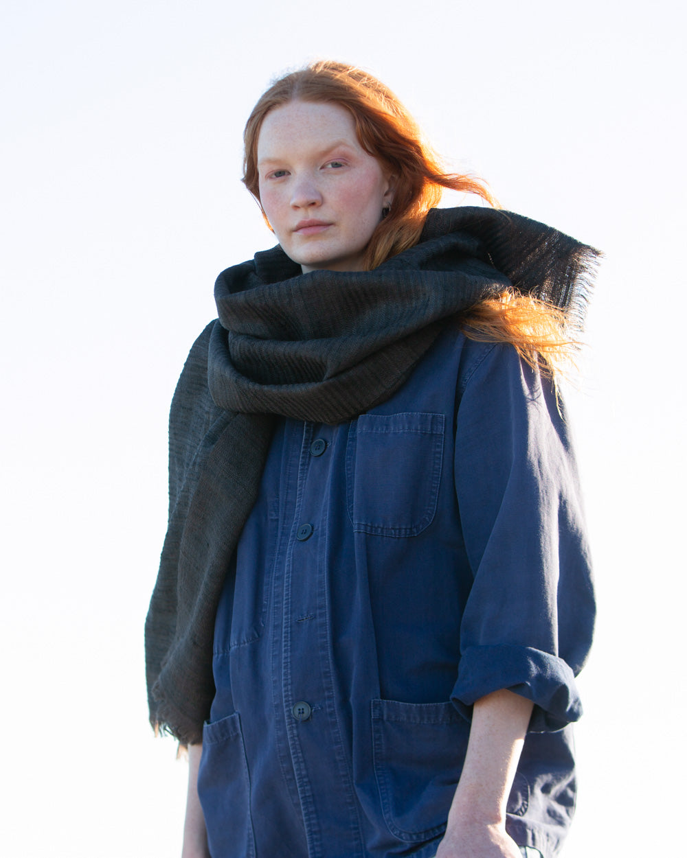 No. 1 Wild Silk and West Bengali Merino Wool Shawl – Obsidian Black