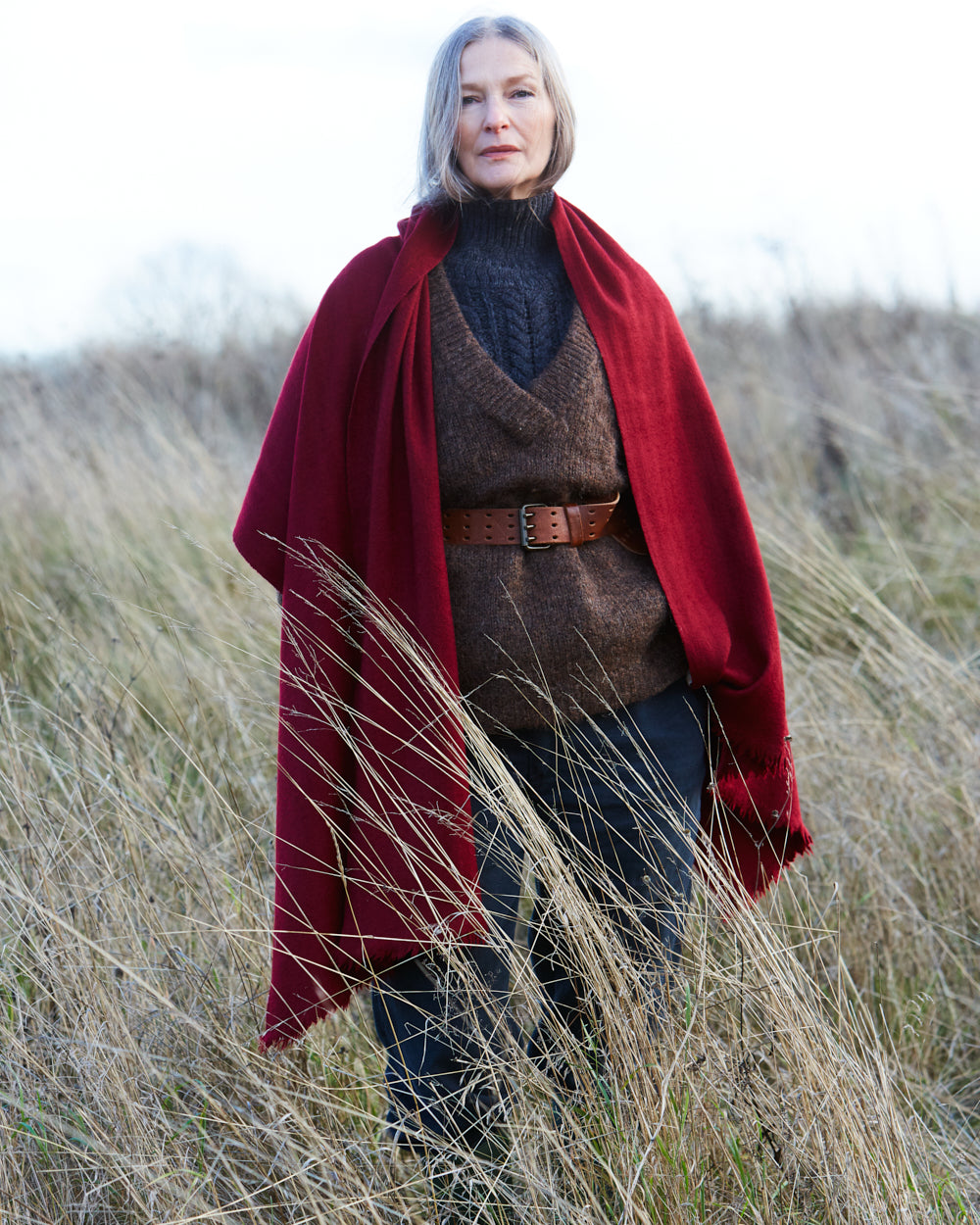 Yak and Merino Wool Shawl from Himachal Pradesh – English Red