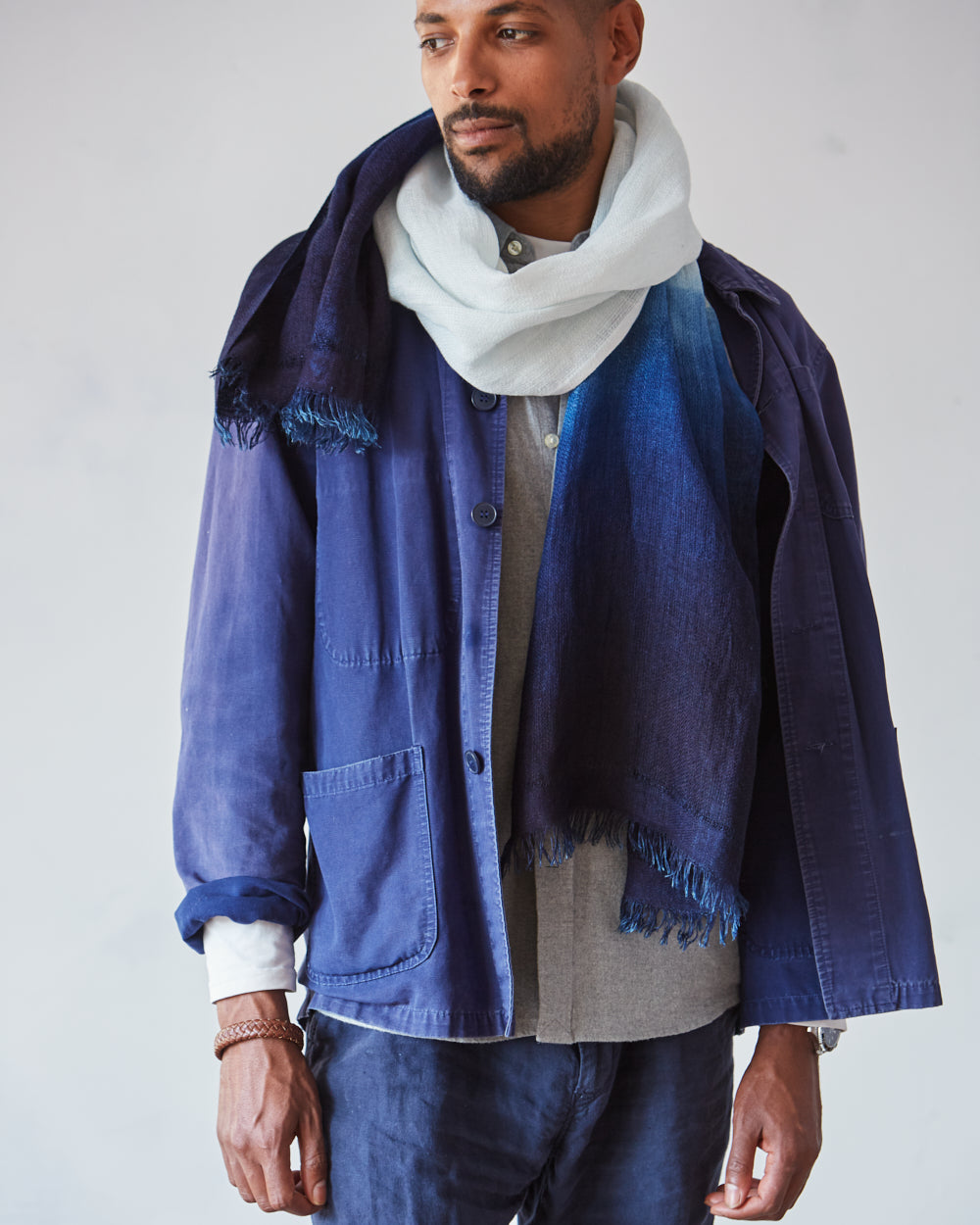 “Himalayan Mountains” Indigo-dyed Linen Shawl – Limited Edition