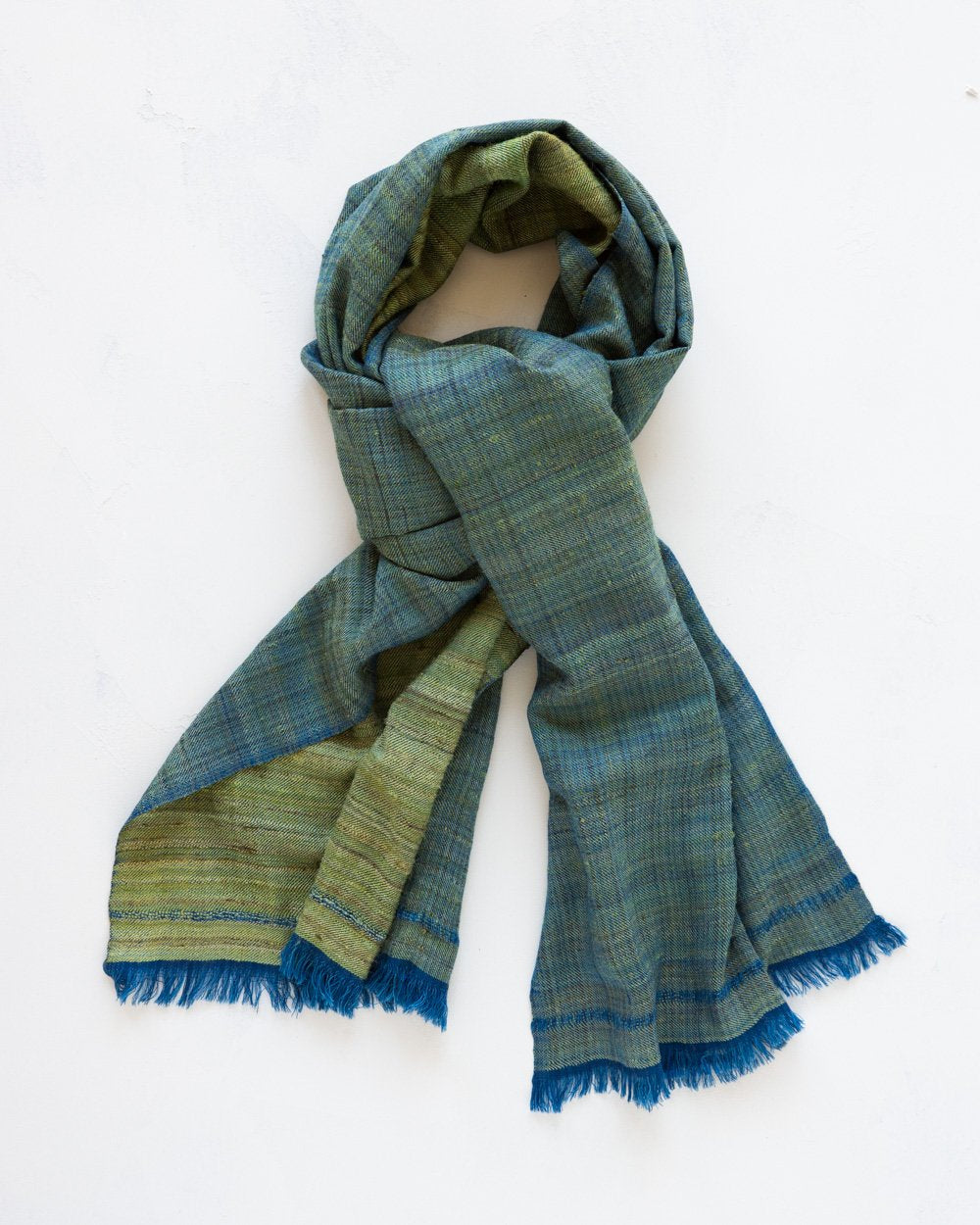 No. 1 Wild Silk and West Bengali Merino Wool Shawl – Pine Green