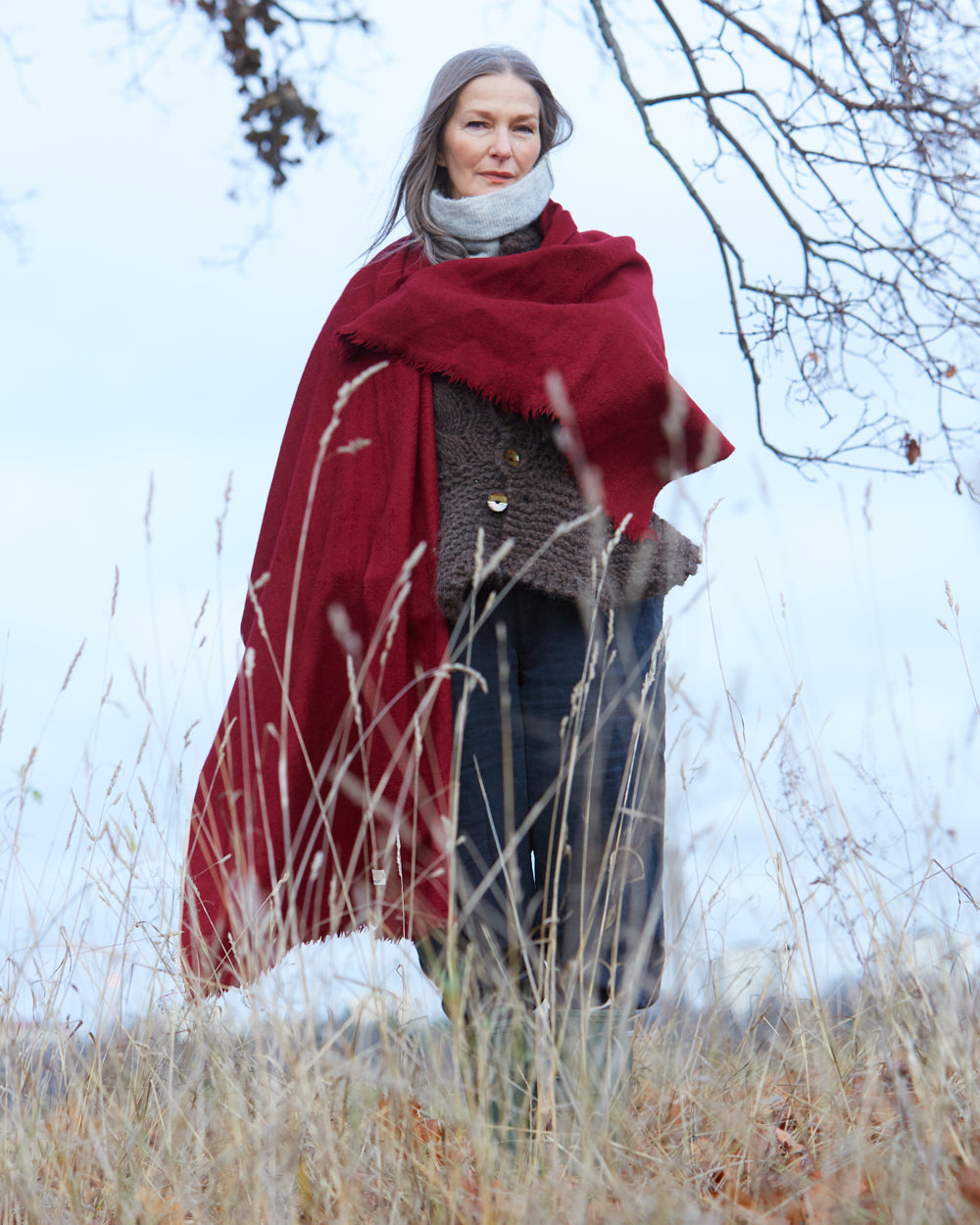 Yak and Merino Wool Shawl from Himachal Pradesh – English Red