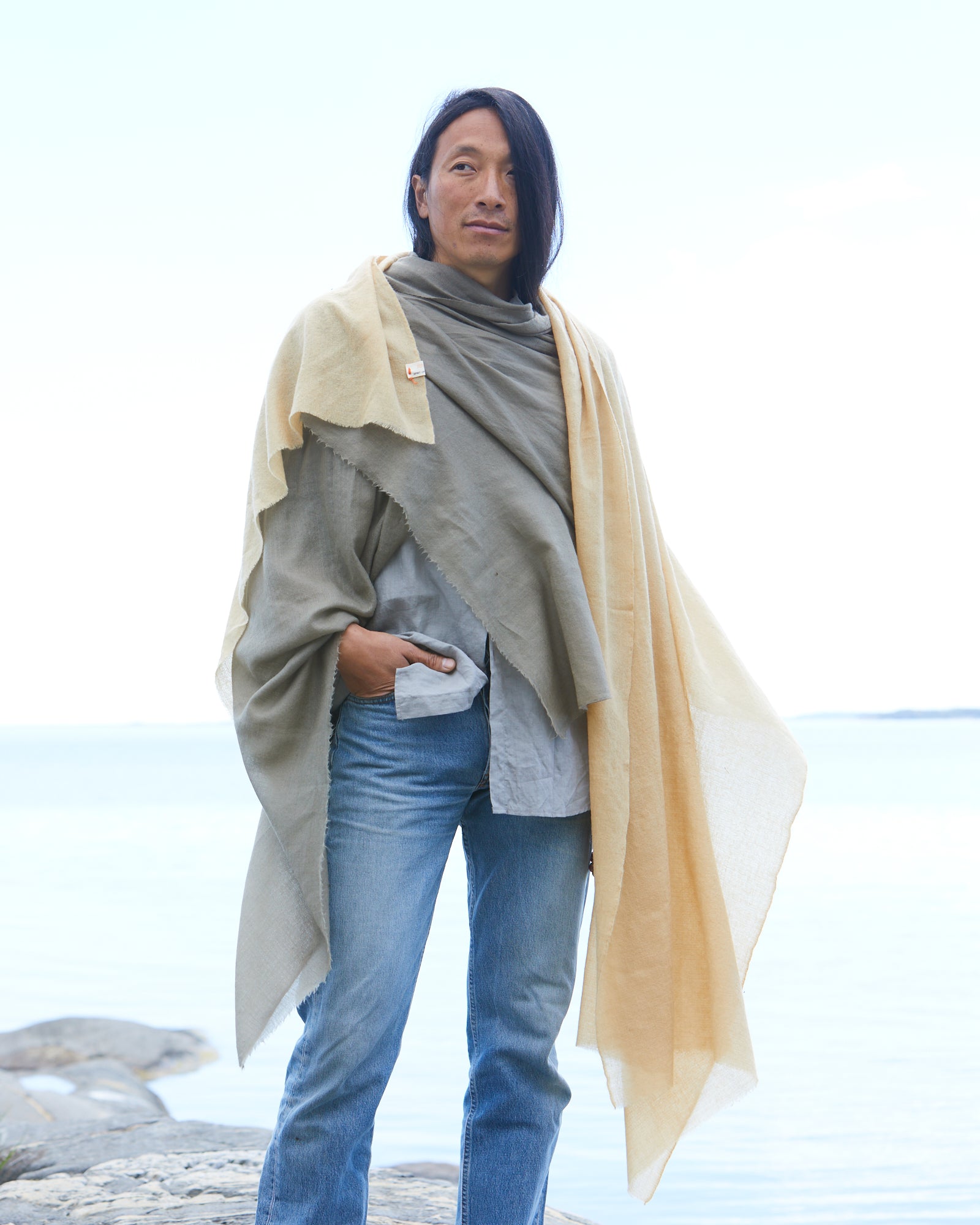 Exclusive, Large Shawl of the Softest, Naturally Dyed Pashmina Wool – Grey Fog