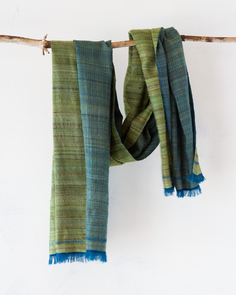 No. 1 Wild Silk and West Bengali Merino Wool Shawl – Pine Green