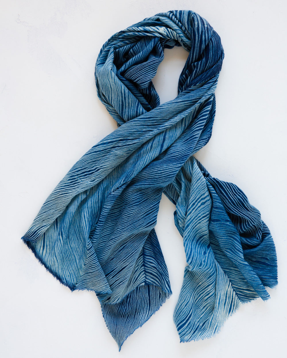 Arashi Shibori Indigo Pashmina Wool Shawl – Light Blue