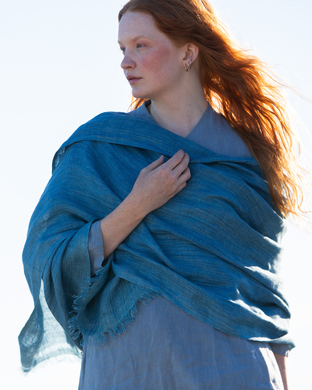 Large, Hand-woven Linen Shawl – Indigo Blue