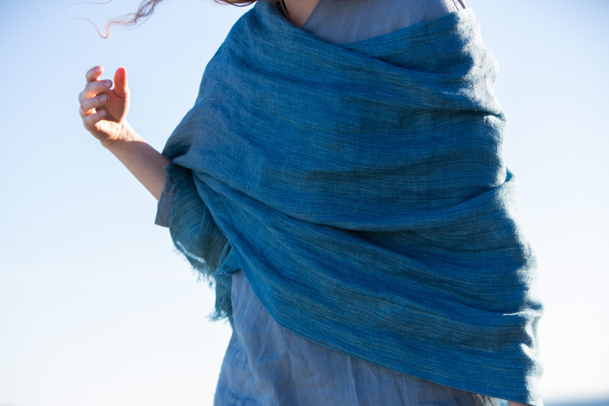 Large, Hand-woven Linen Shawl – Indigo Blue
