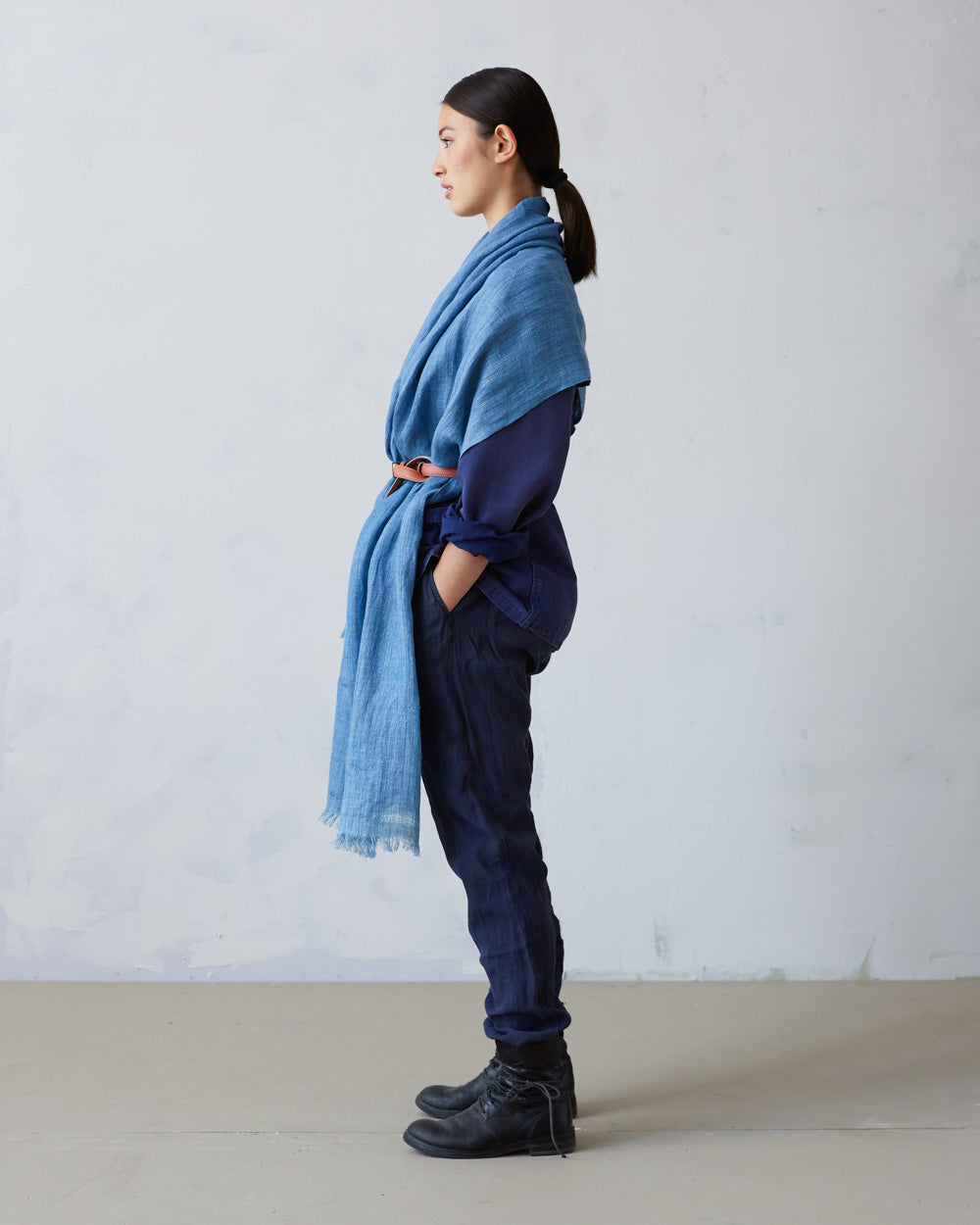 Large, Hand-woven Linen Shawl – Indigo Blue