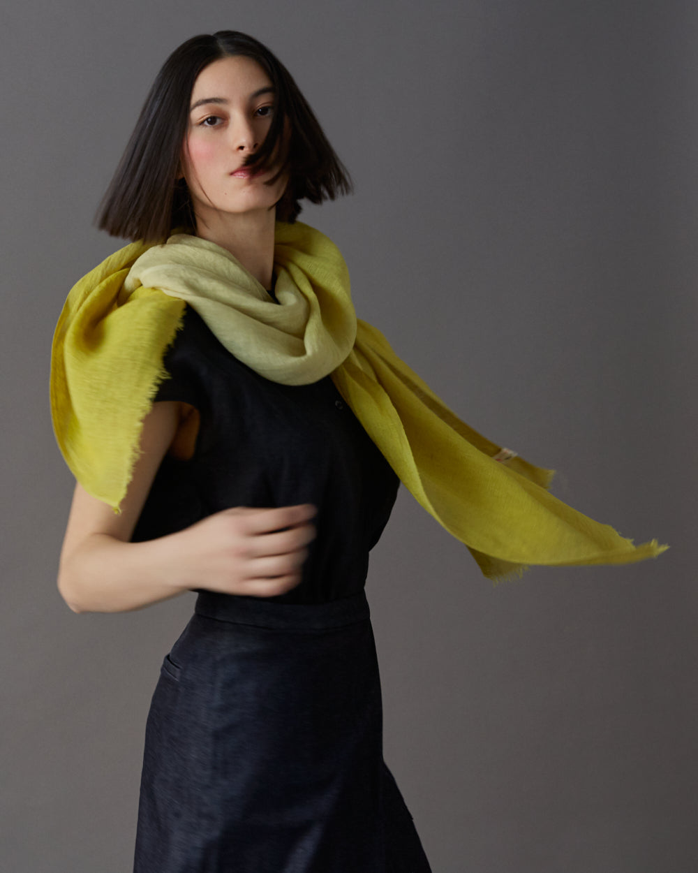 Tinted Hand-woven Linen Shawl – Mimosa Yellow