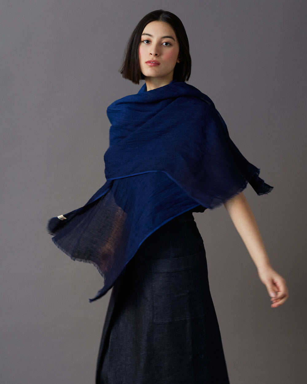Tinted Hand-woven Linen Shawl – Indigo Blue