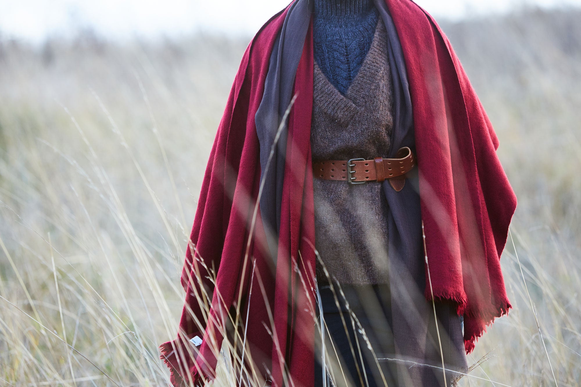 Yak and Merino Wool Shawl from Himachal Pradesh – English Red
