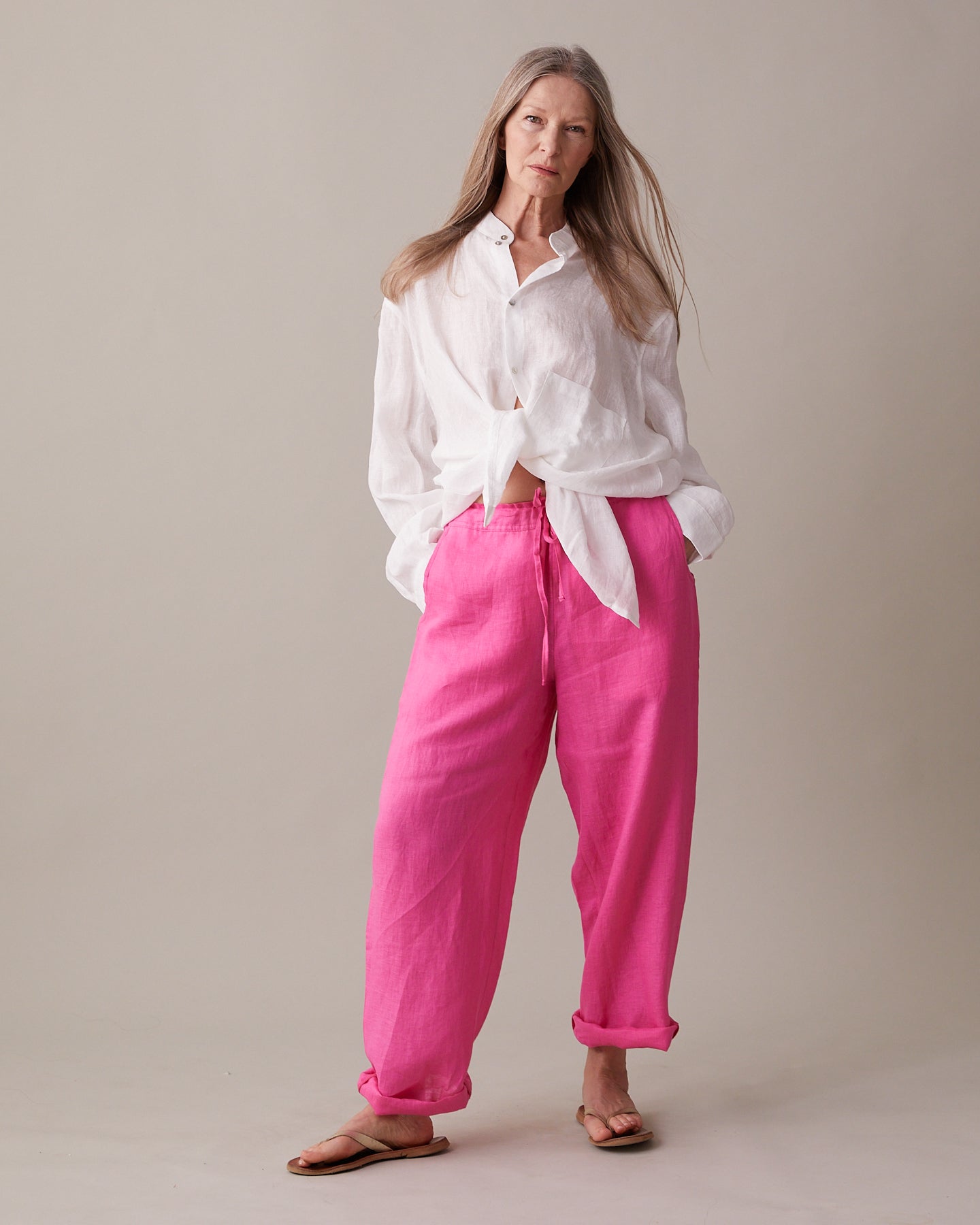 Classic Fine Linen Trousers (Unisex) – Pink