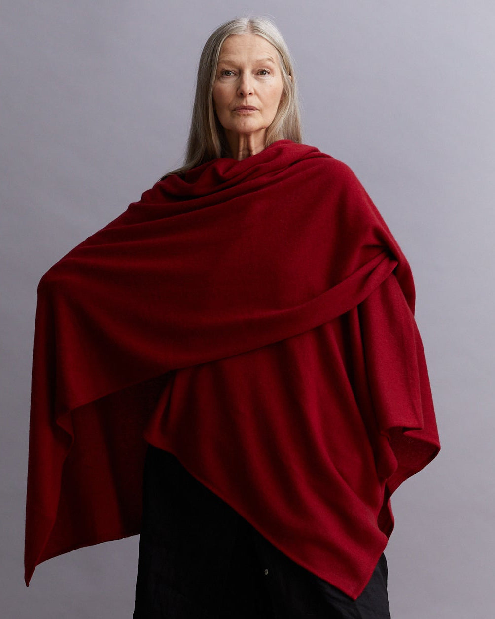 Kashmir poncho från Nepal,  exklusiv,  Nepal röd