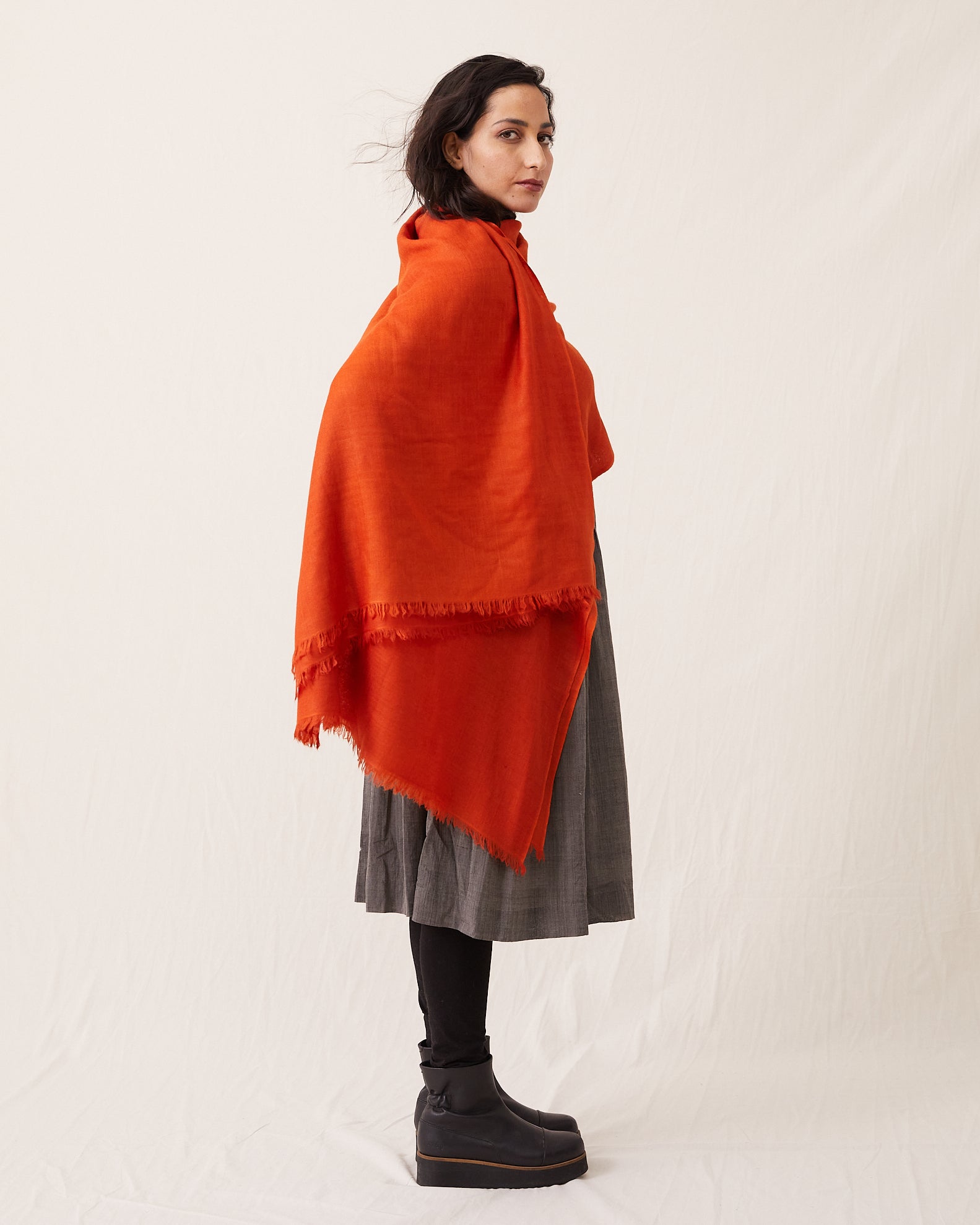 Silk and Himachali Merino Wool Shawl – Pema Orange