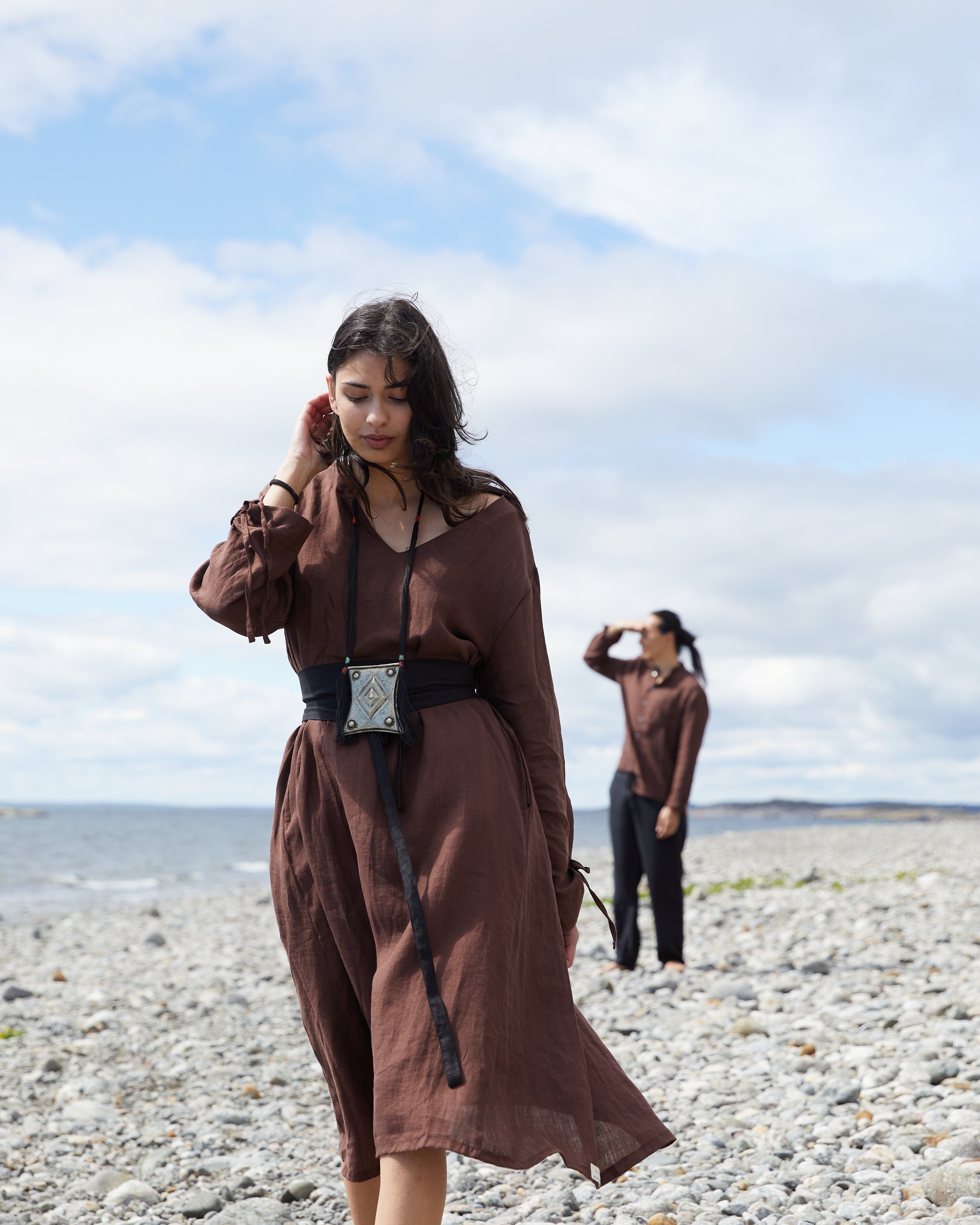 Kaftan/klänning i härligt linne – Coffee brown