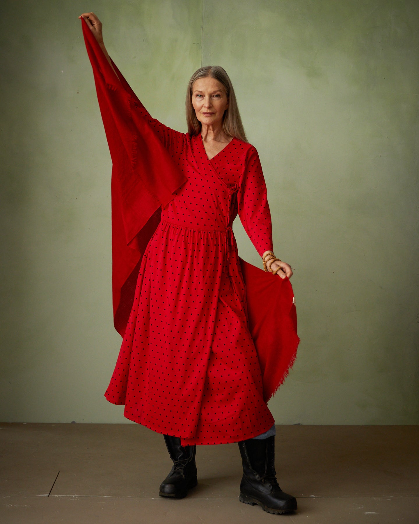 Dotted, cotton jersey wrap dress - Japan red