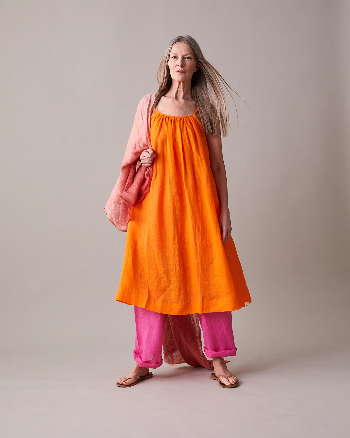 Fine Linen Sundress – Tiger Orange