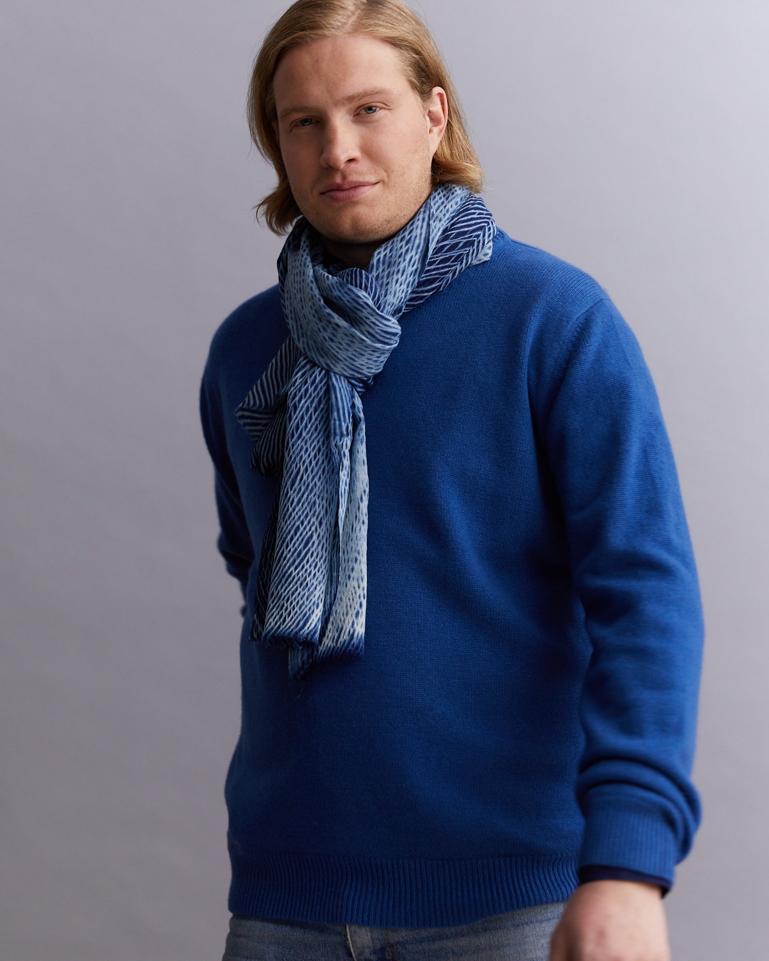 Arashi Shibori Indigo Pashmina Wool Shawl 