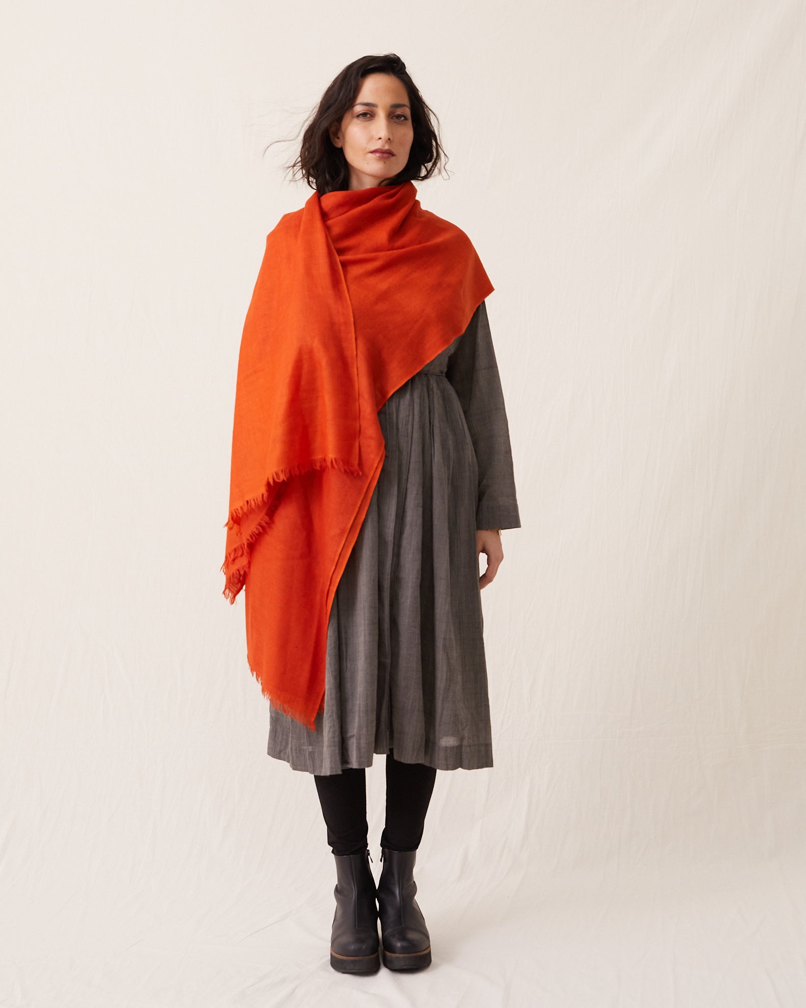 Silk and Himachali Merino Wool Shawl – Pema Orange