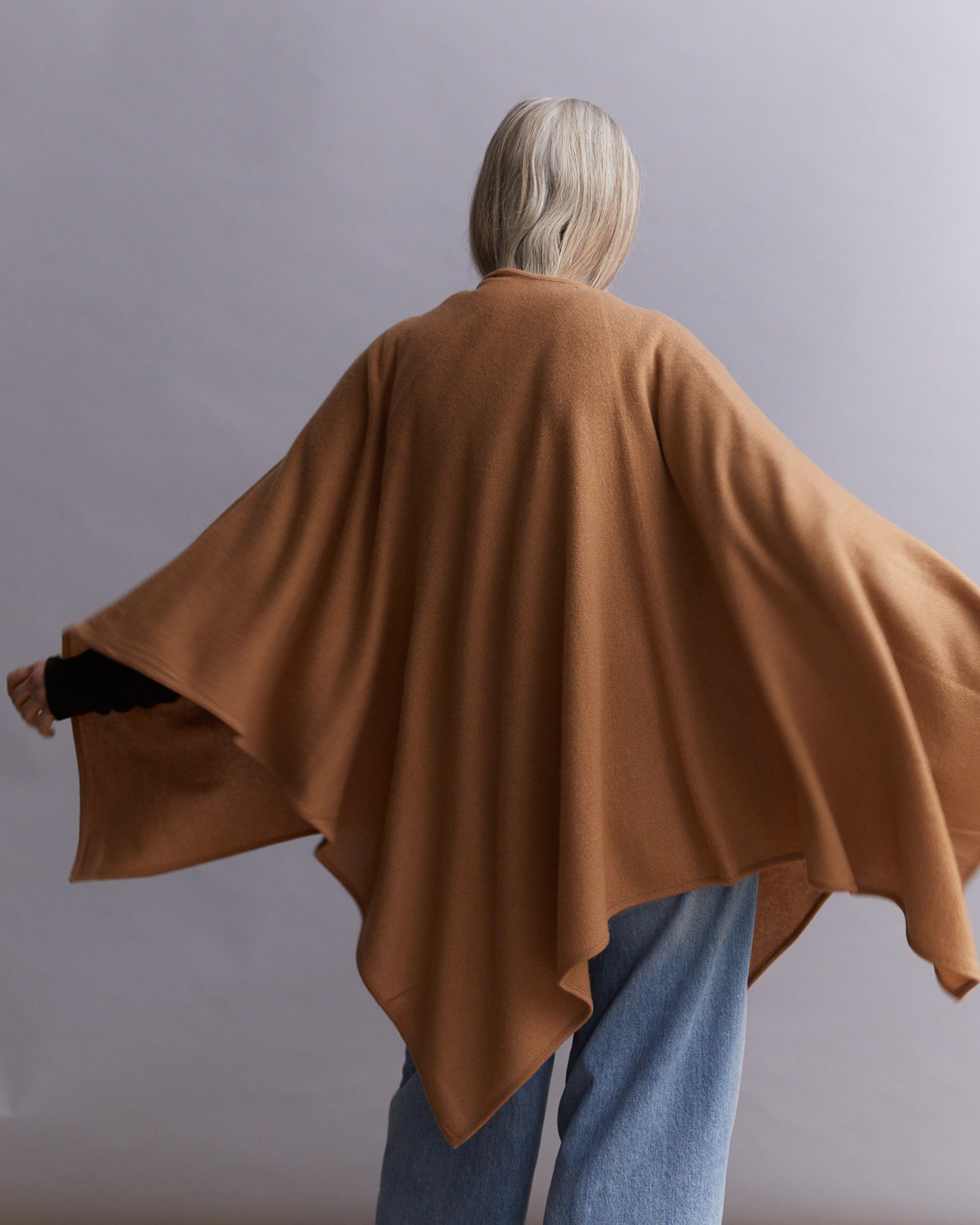 Cashmere poncho from Nepal, exclusive, Camel beige
