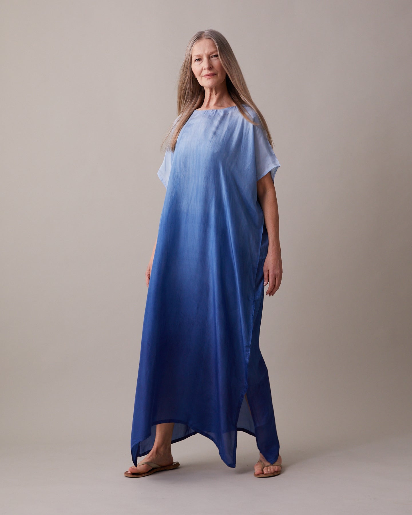 Silk dress deluxe dyed with indigo in toned expression