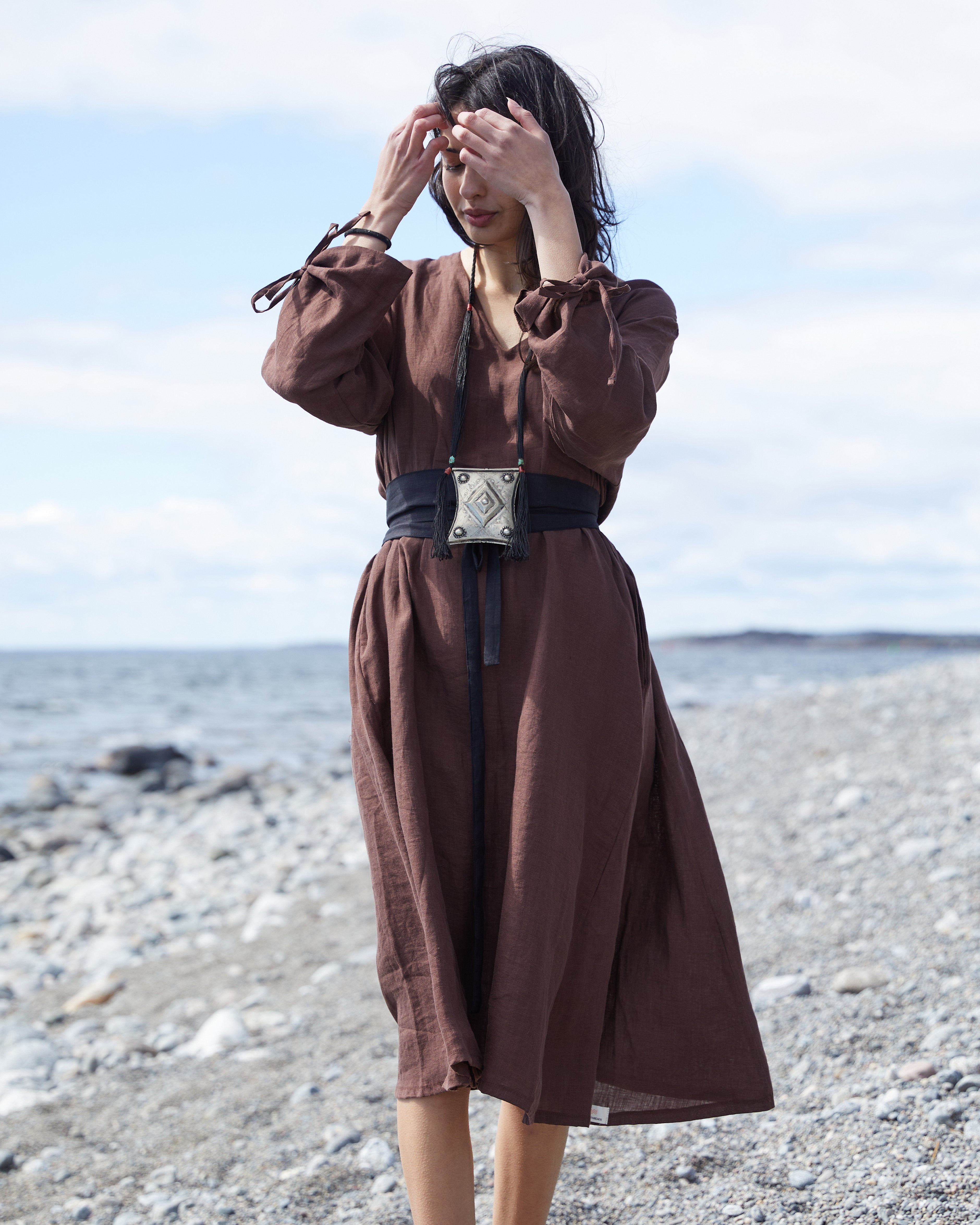 Kaftan/klänning i härligt linne – Coffee brown