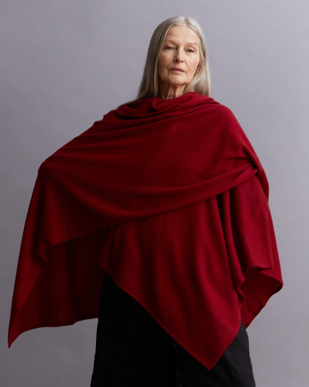 Kashmir poncho från Nepal,  exklusiv,  Nepal röd