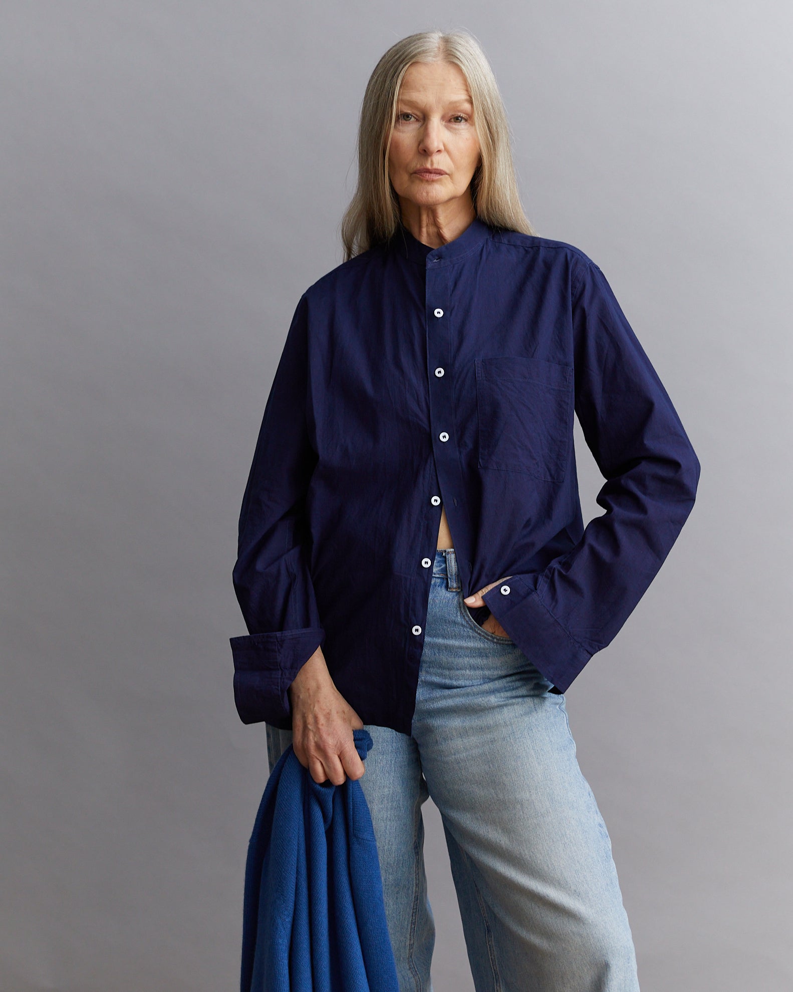 Shirt dyed with natural indigo, cotton, unisex