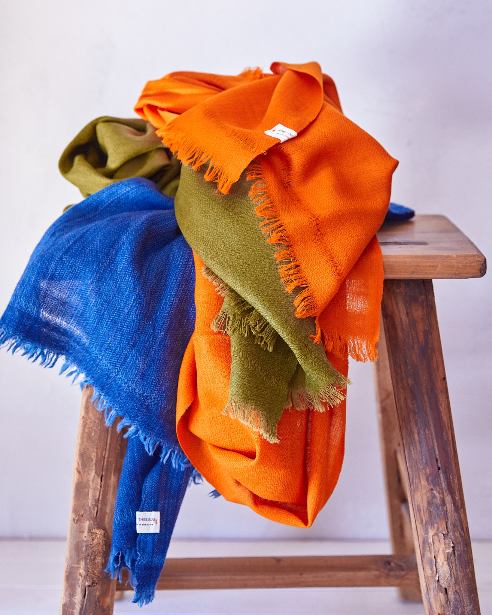 Pema West Bengali Merino Wool Shawl in Orange