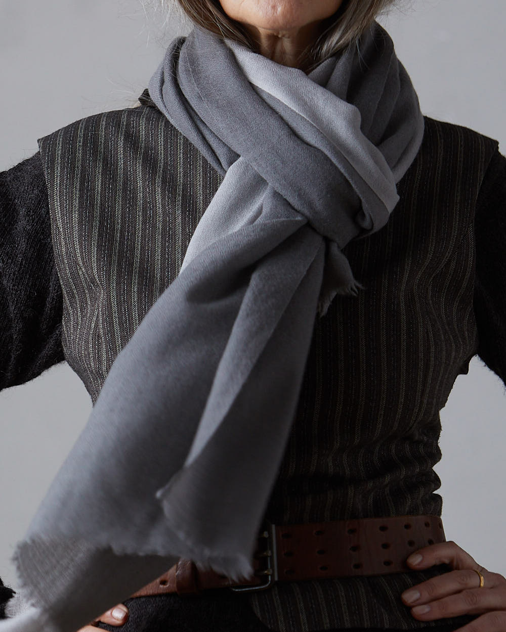 Tinted Hand-woven Merino Shawl – Grey Fog