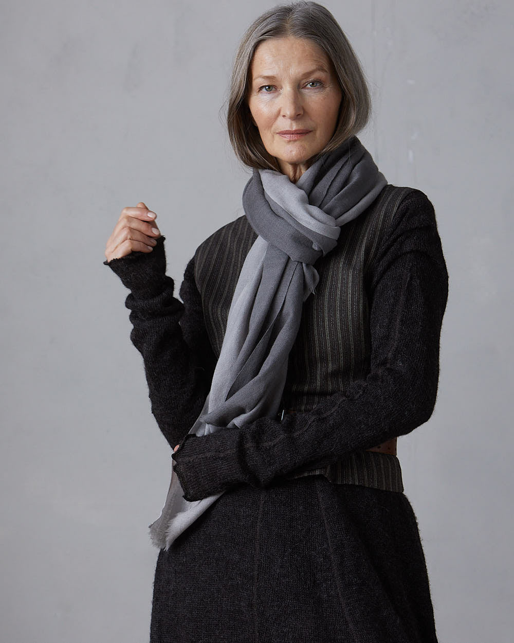 Tinted Hand-woven Merino Shawl – Grey Fog