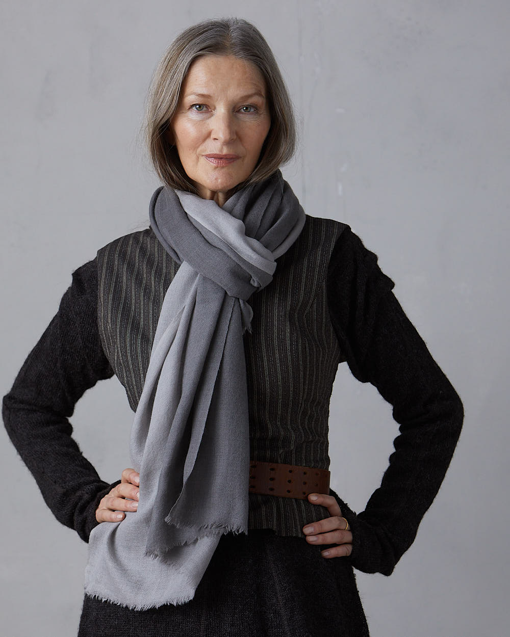 Tinted Hand-woven Merino Shawl – Grey Fog