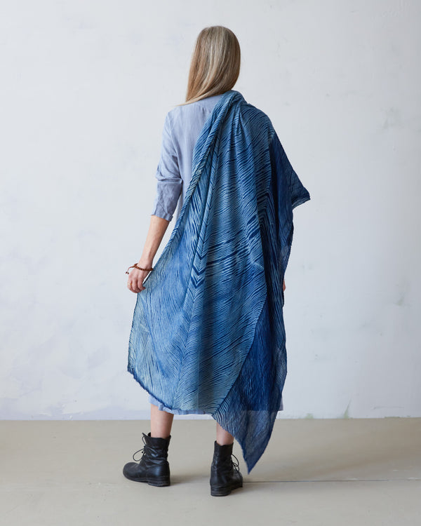 Arashi Shibori Indigo Pashmina Wool Shawl 