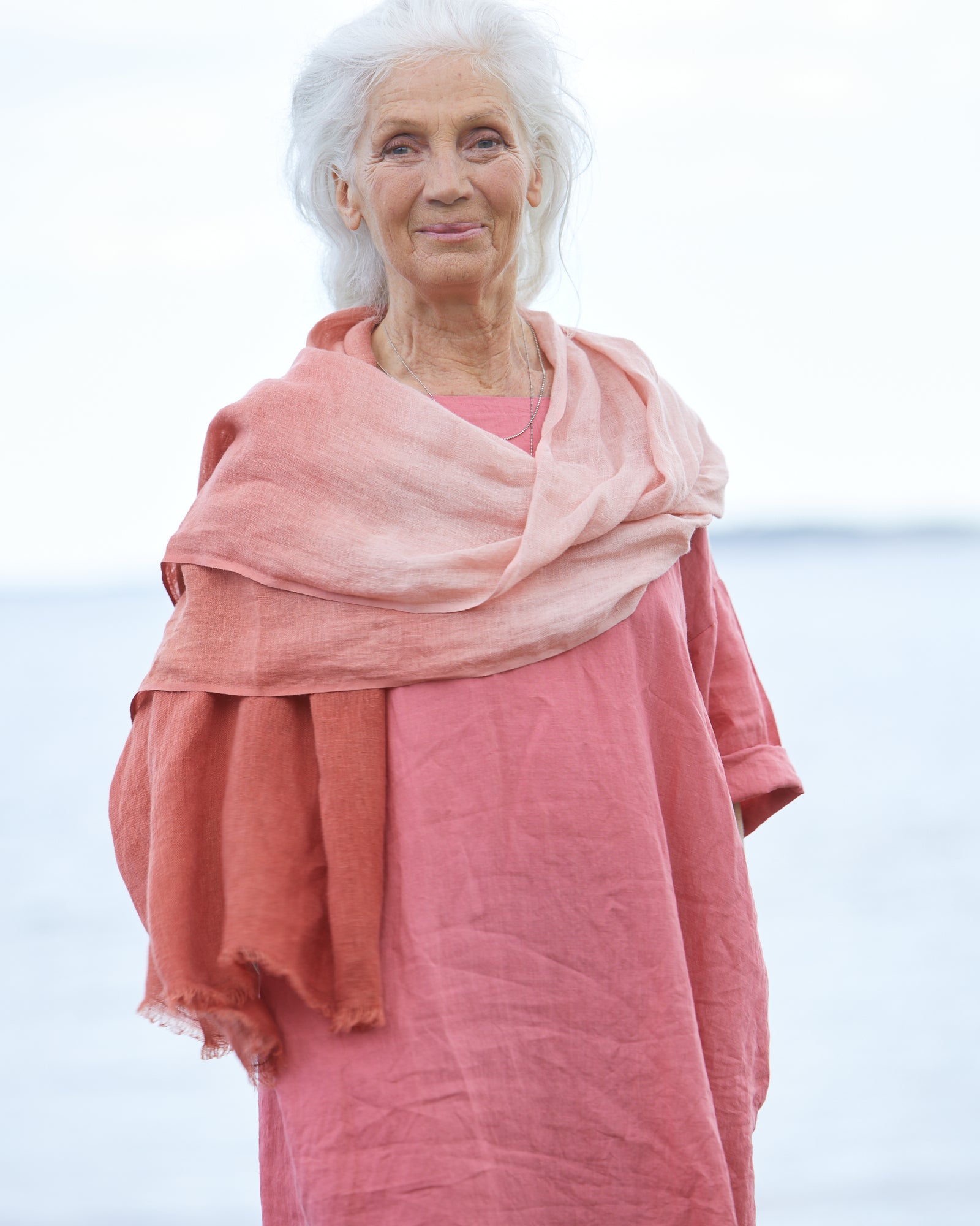 Tinted Hand-woven Linen Shawl – Rose Petal Pink