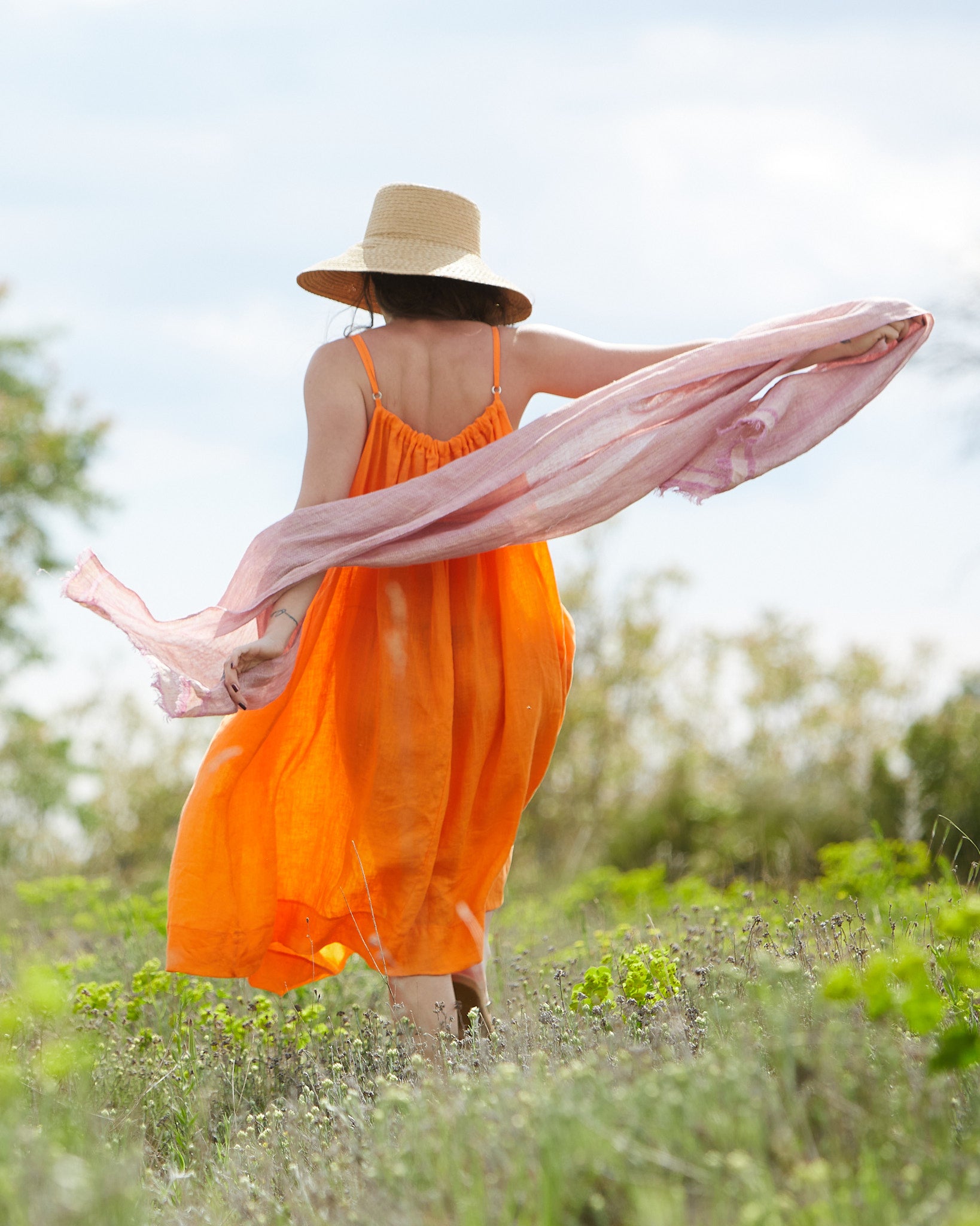 Fine Linen Sundress – Tiger Orange