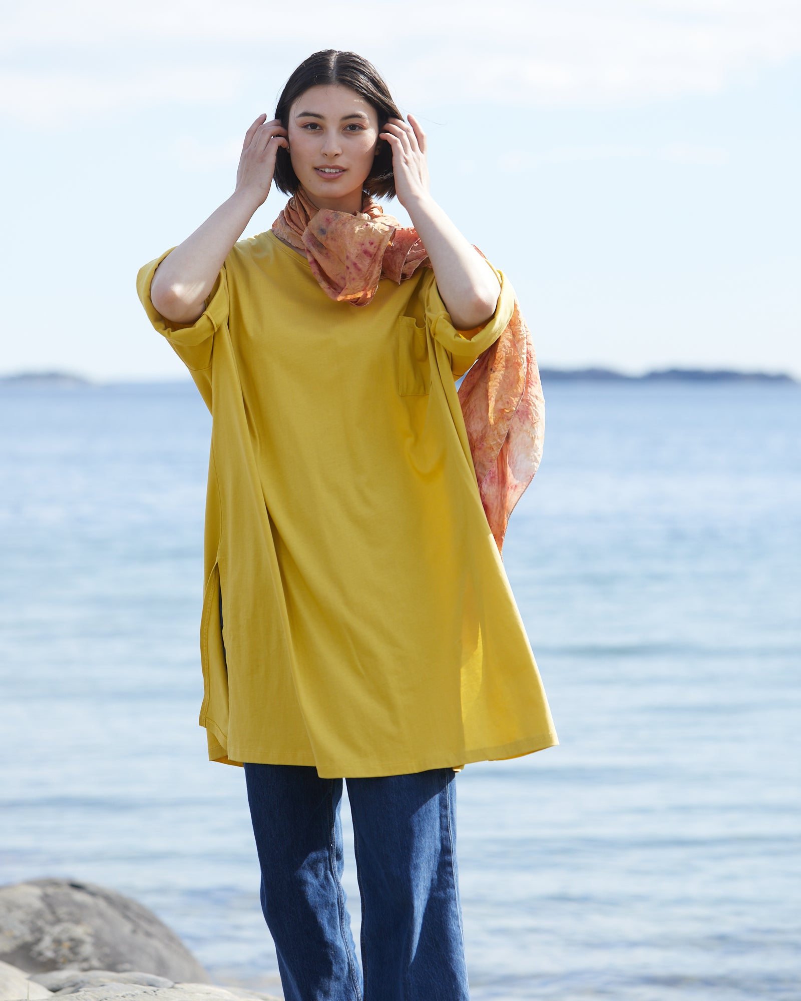 Roomy, Organic Cotton Knit T-shirt Dress – yellow